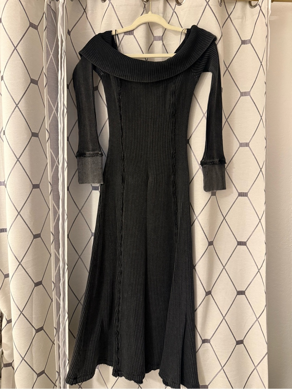 Free People Black Off Shoulder Ribbed Knit Midi Dress Size M